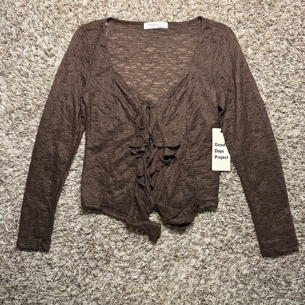 Good Days Project Brown Lace-Up Top/Cardigan Size Medium Women’s